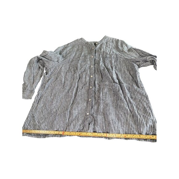 Lands End Womens 1X Blue & White Striped Button-Down Long Sleeve Shirt Top - Picture 7 of 8